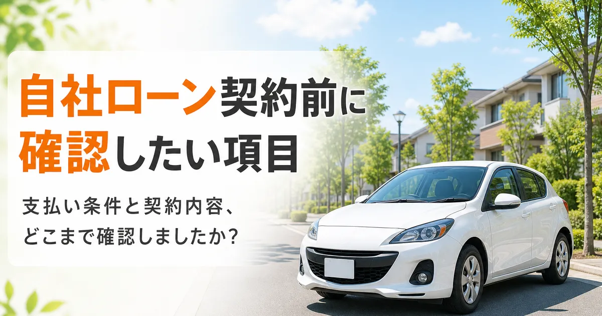 自社ローンの契約前に、支払い条件や契約内容を書類で確認している様子を表したイメージ画像