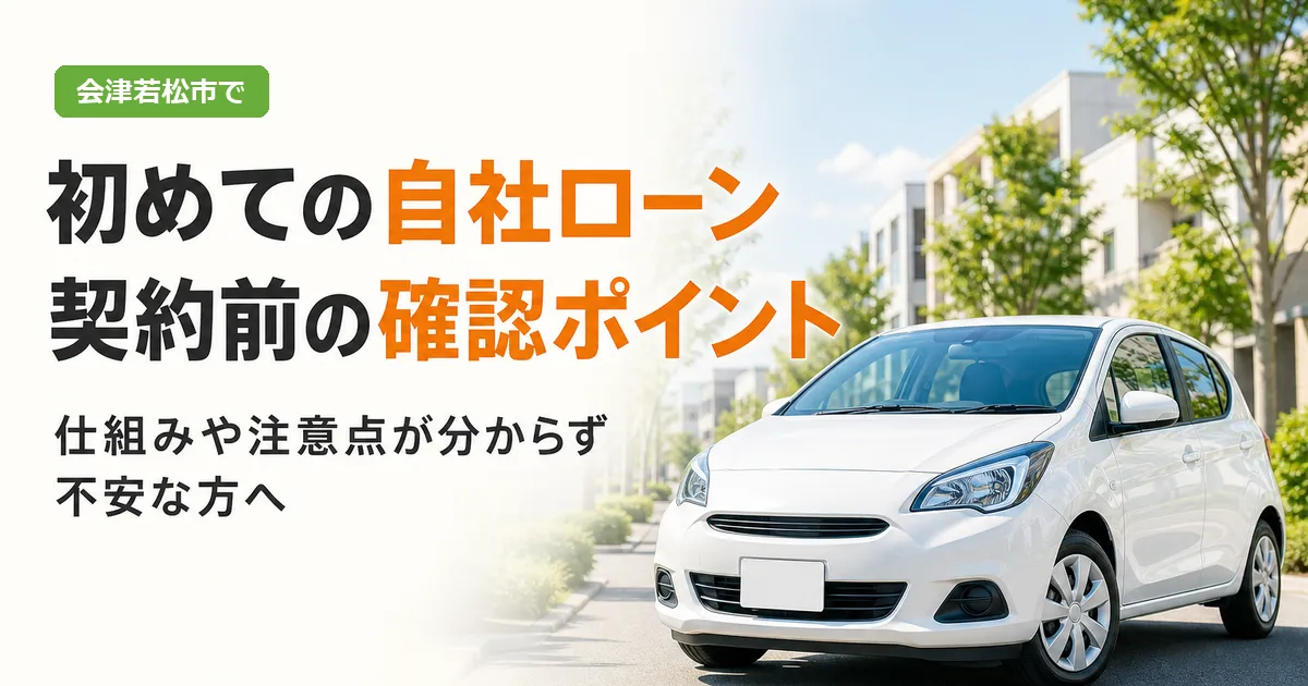 中古車の前で自社ローンの仕組みについて説明を受ける人物のイメージ